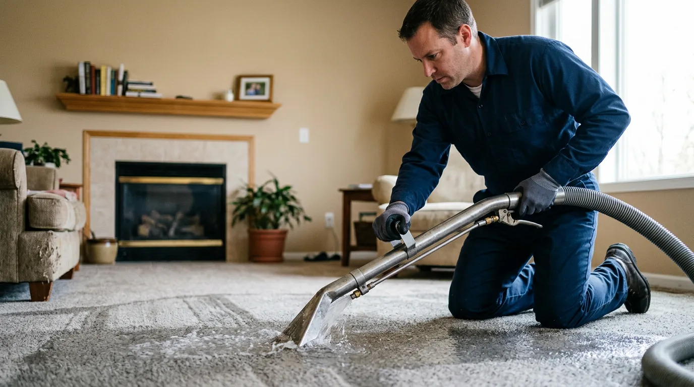 Water damage restoration technician working near Carthage, MS